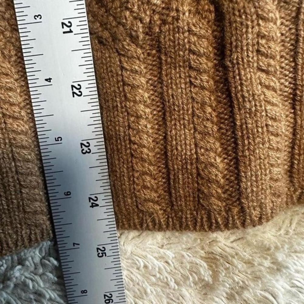 Iris & Ink Camel Brown Cable Knit Turtleneck Sweater Elbow Sleeve - Picture 7 of 9